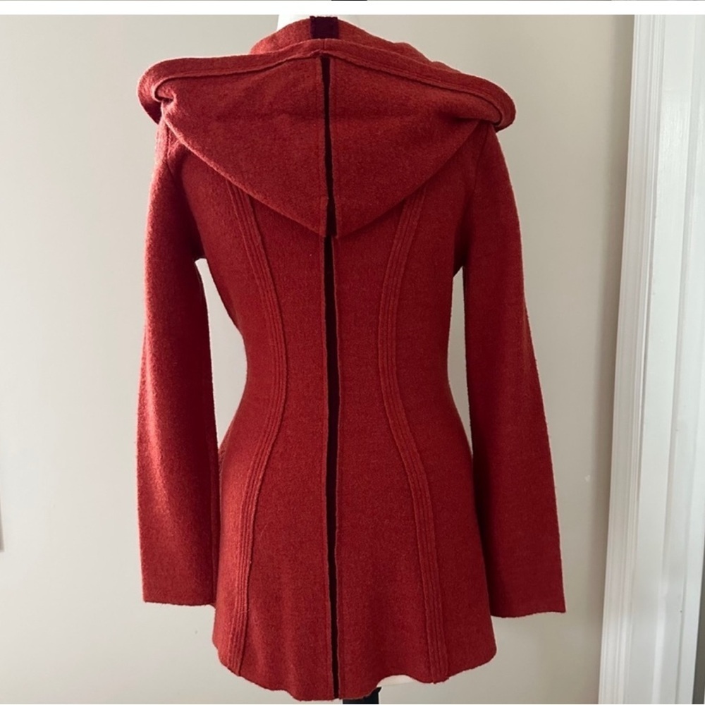 A265 Anthropologie Wool Wrap Hooded Sweater Jacket Burnt Orange Burgundy Sz XS